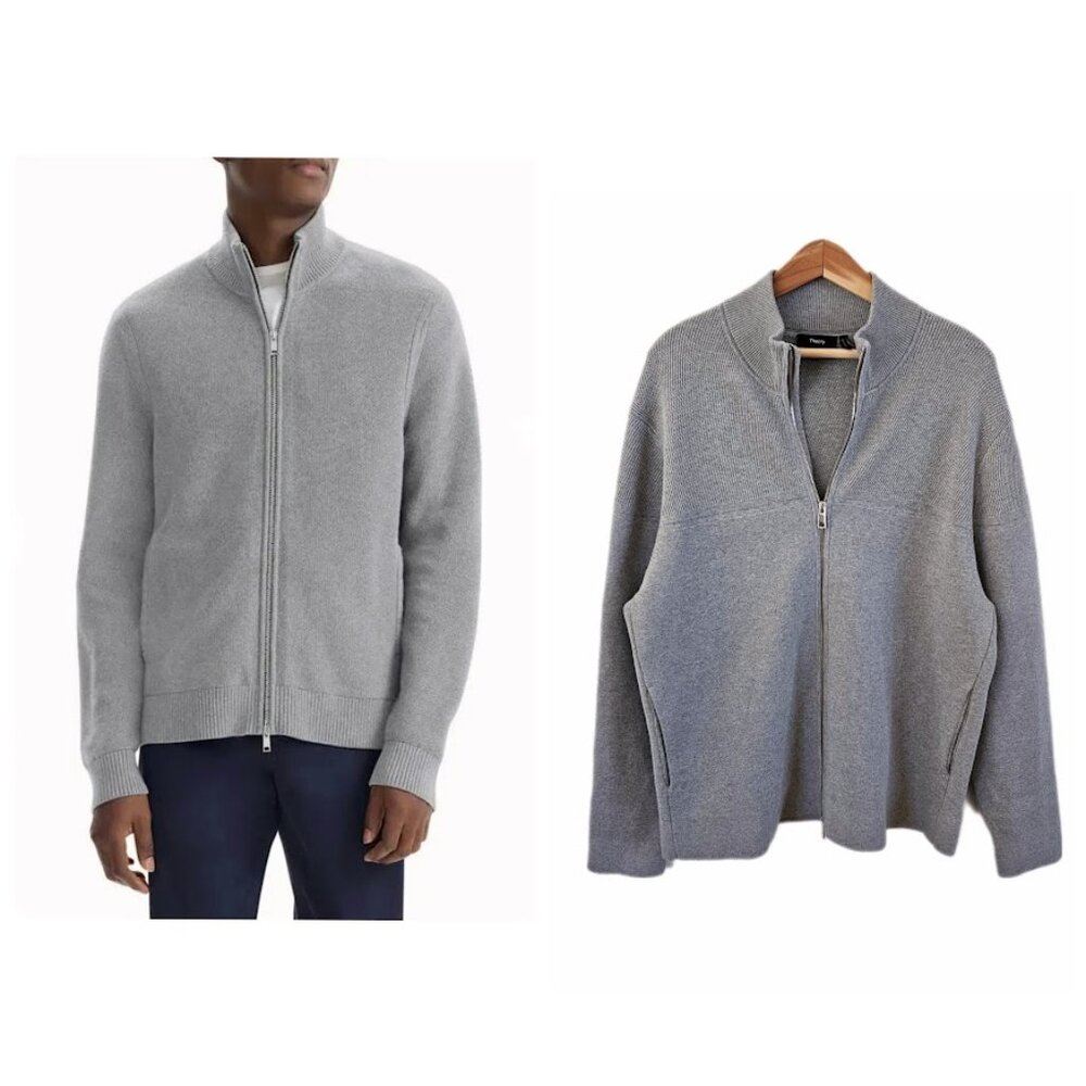 Theory Heather Gray Men's Zip-Up Sweater